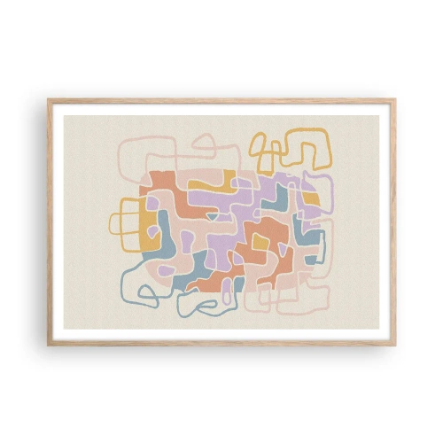 Plakat i ramme af lyst egetræ - Labyrint - et glædeligt eventyr - 100x70 cm