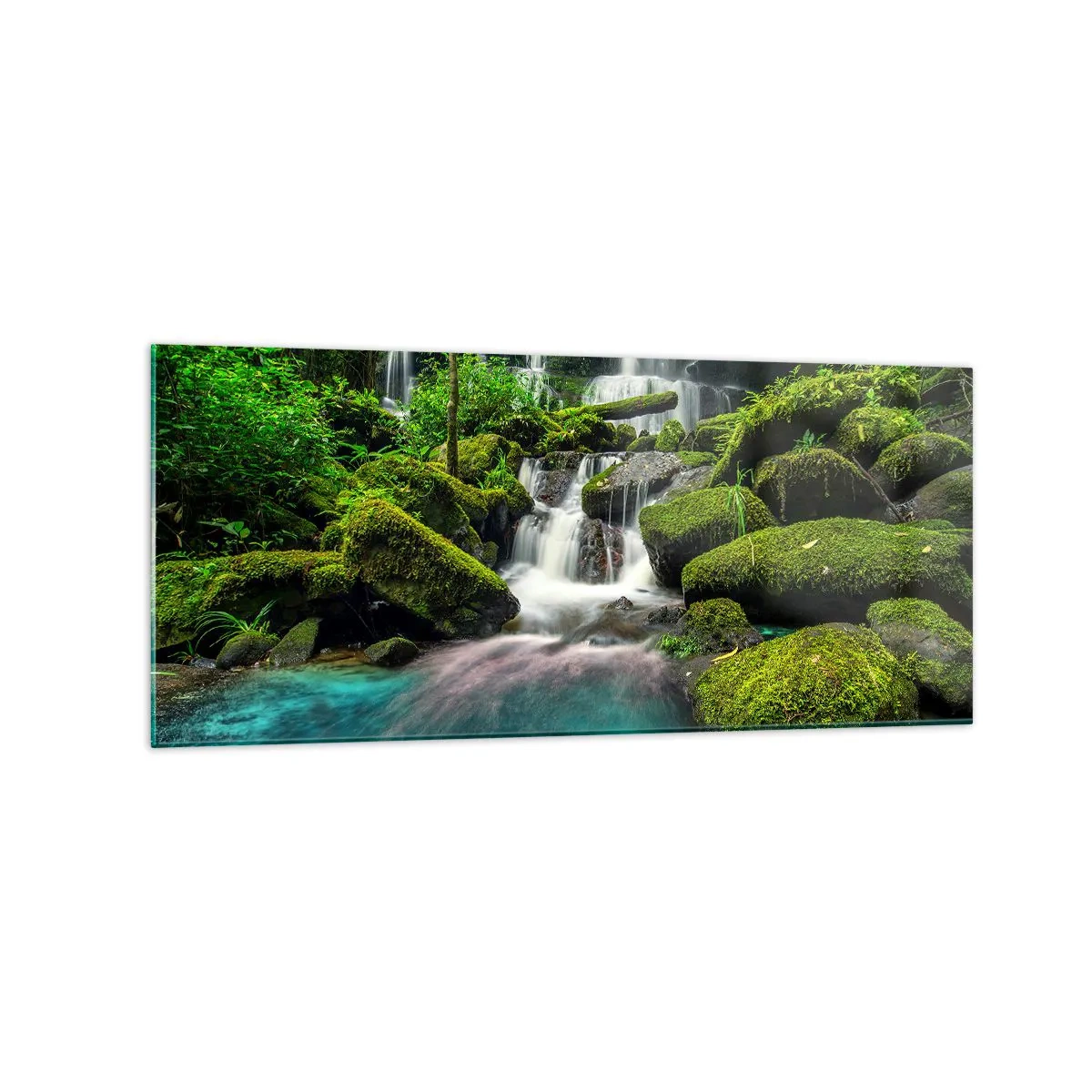 Billede på glas - Turkis, safirer og flydende sølv - 120x50 cm