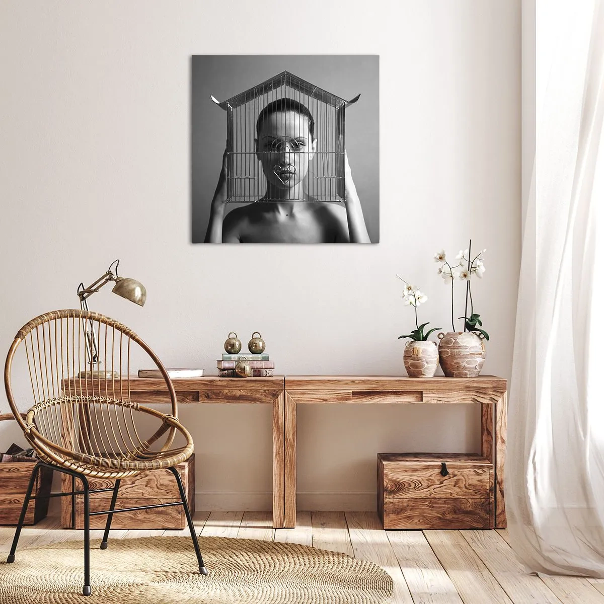 Lærredstryk - Billede på lærred - Et lidt surrealistisk portræt - 50x50 cm