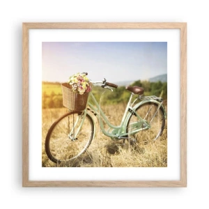 Plakat i ramme af lyst egetræ - Jeg bliver her et stykke tid - 40x40 cm