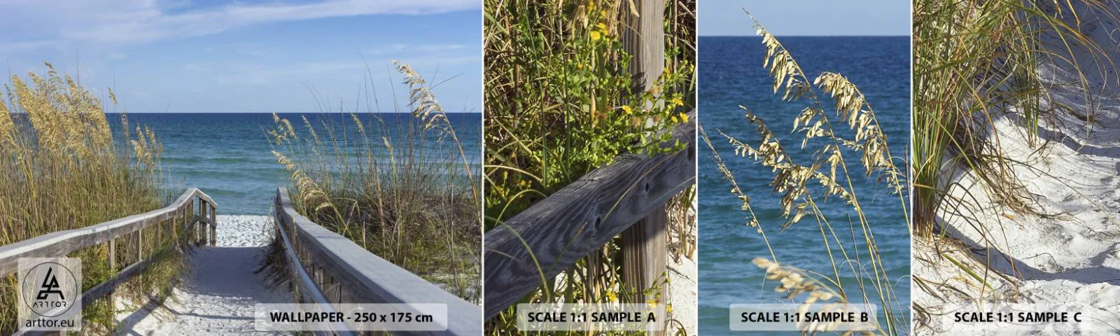 Prøve Fototapet Selvklæbende Deluxe Sticker - I solen, i vinden - Landskab, Havklit, Hav - 100x30 cm