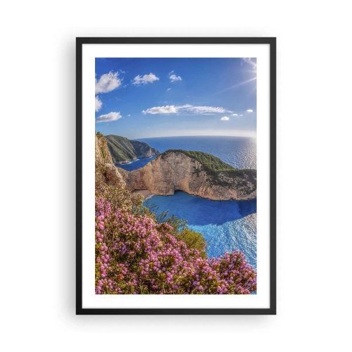 Plakat i sort ramme - Navagio-bugten på Zakynthos med klipper og hav - 50x70cm - Min store græske ferie - Moderne vægdekoration til stue og soveværelse ARTTOR
