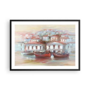 Plakat i sort ramme - Lykkelig by - 70x50 cm