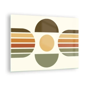 Billede på glas - Abstrakt geometrisk design med jordfarver og dristige former - 70x50cm - I jordfarver - Moderne vægdekoration til stue og soveværelse ARTTOR