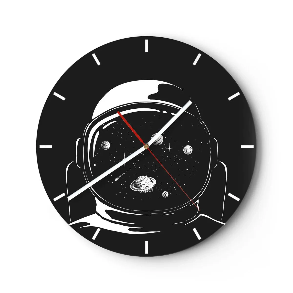 Vægur, Uret - Kosmos spejlet i visiret på en astronauts hjelm - 30x30cm - Flot udsigt - Moderne vægdekoration til stue, køkken og soveværelse ARTTOR