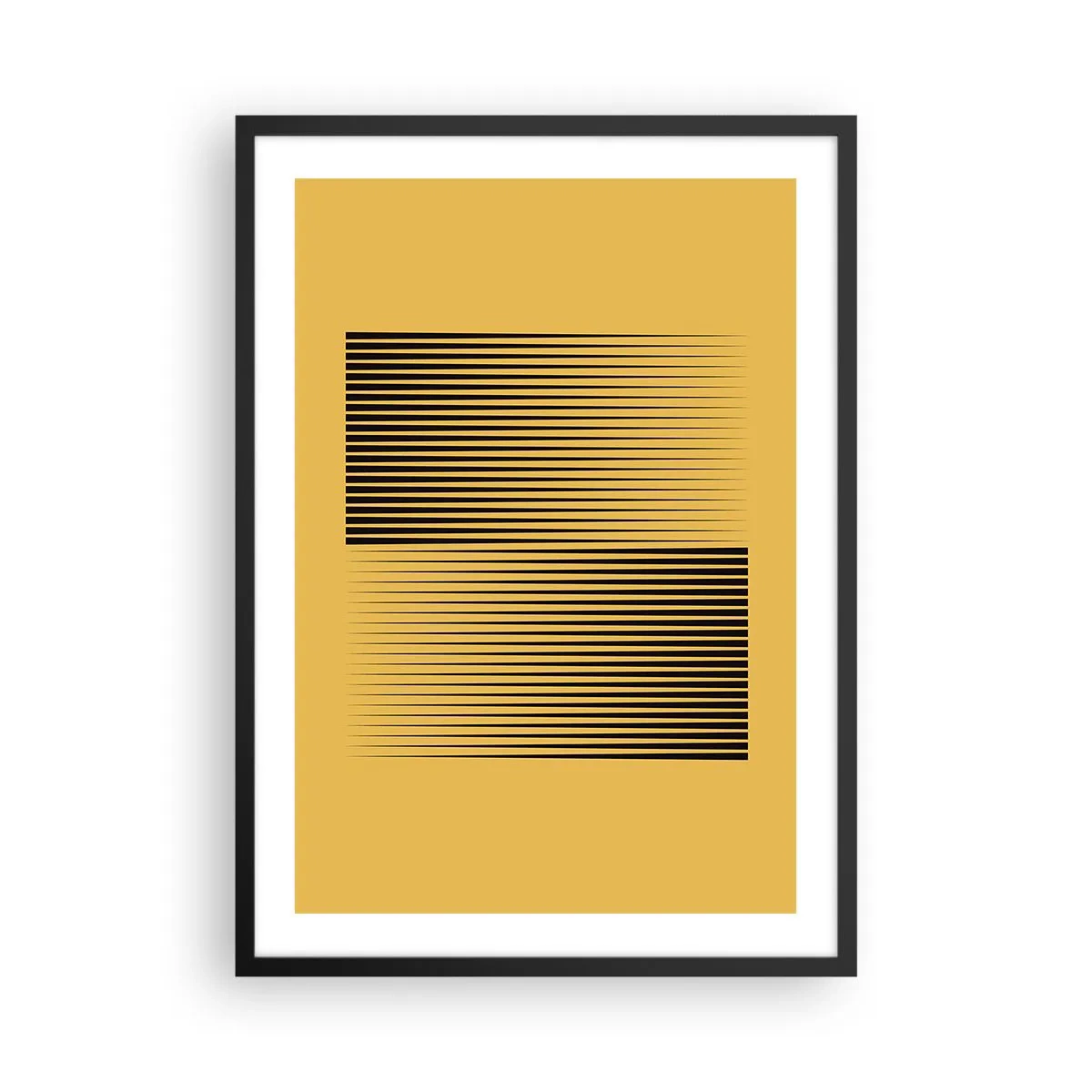 Plakat i sort ramme - En minimalistisk komposition af linjer på en sennepsgul baggrund. - 50x70cm - Modsætningernes kvadrat - Moderne vægdekoration til stue og soveværelse ARTTOR