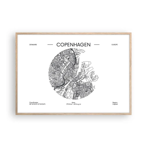 Plakat i ramme af lyst egetræ - Københavns anatomi - 100x70 cm