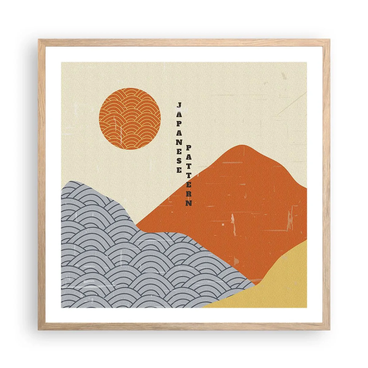 Plakat i ramme af lyst egetræ - I den japanske ånd - 60x60 cm