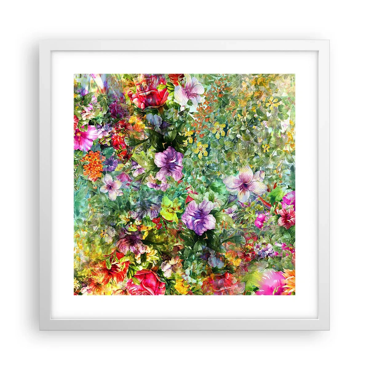 Plakat i hvid ramme - Ind i blomsterne ved fortabelse - 40x40 cm