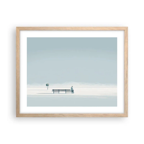 Plakat i ramme af lyst egetræ - Ja, jeg venter. - 50x40 cm