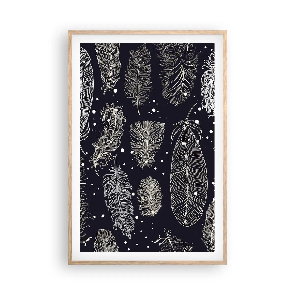 Plakat i ramme af lyst egetræ - Fjerede blonder - 61x91 cm