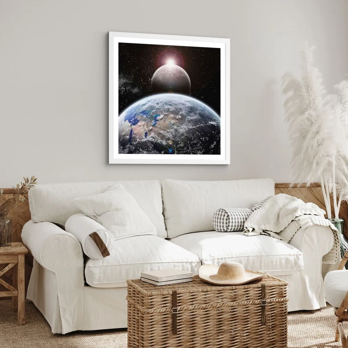 Plakat i hvid ramme - Kosmisk landskab - solopgang - 30x30 cm