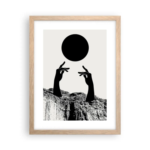 Plakat i ramme af lyst egetræ - Surrealistisk komposition: solen og resten - 30x40 cm
