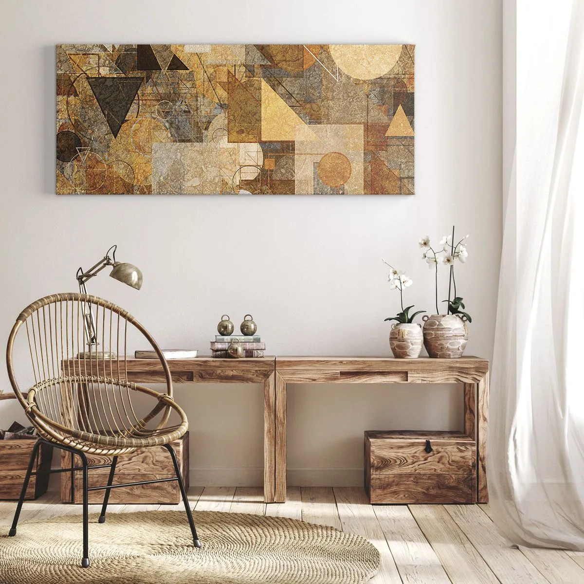 Lærredstryk - Billede på lærred - Kubistisk bronzeundersøgelse - 100x40 cm