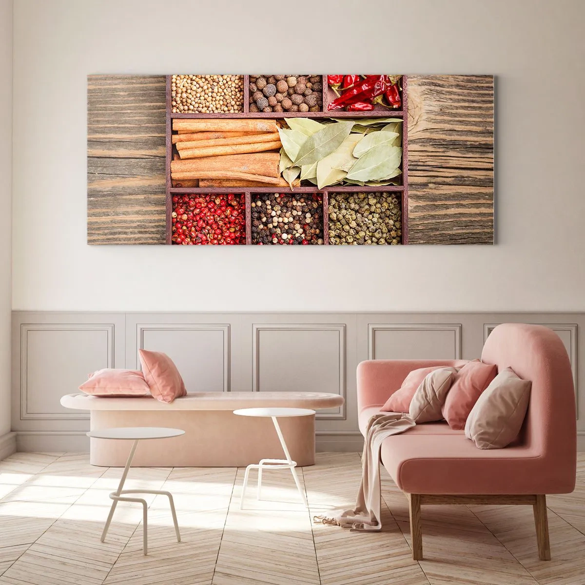 Billede på glas - Orden af former, duftbuket af aromaer - 90x30 cm