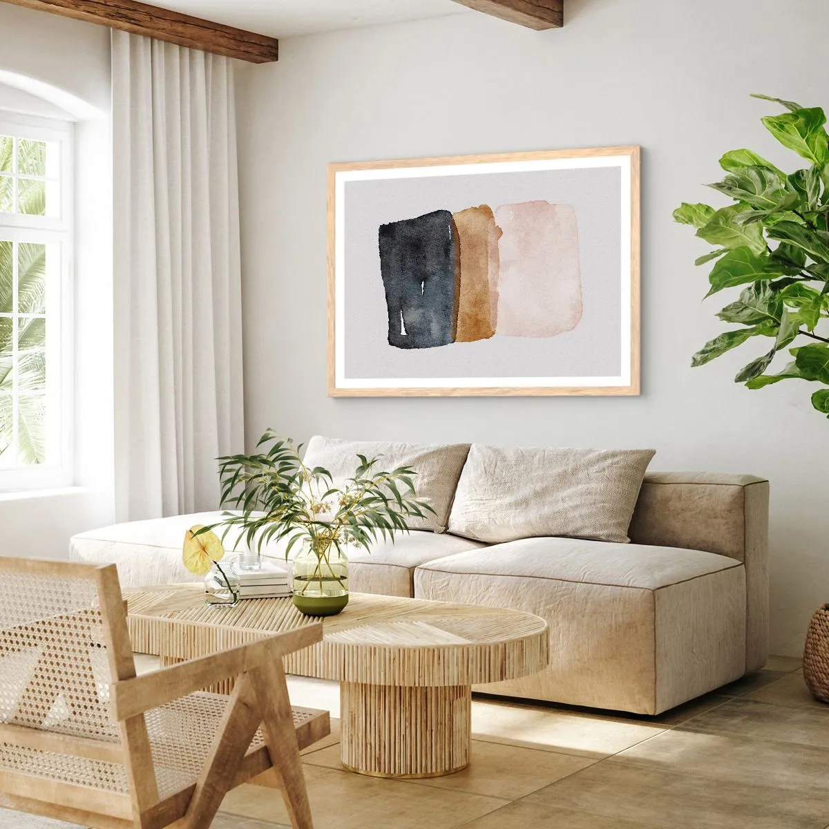 Plakat i ramme af lyst egetræ - Sammensætning af jordfarver - 70x50 cm