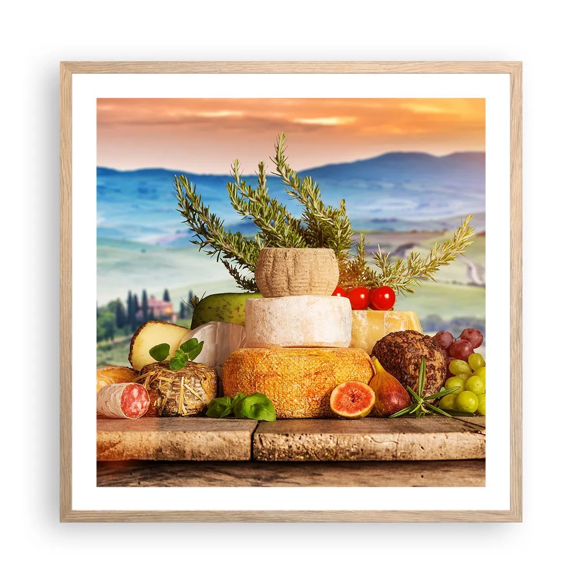 Plakat i ramme af lyst egetræ - Italiensk livsglæde - 60x60 cm