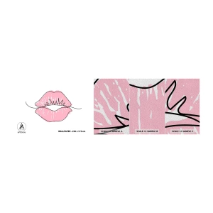 Prøve Fototapet Premium Sand - Klar til at kysse? - Grafik, Pink læber, Stykke - 100x30 cm