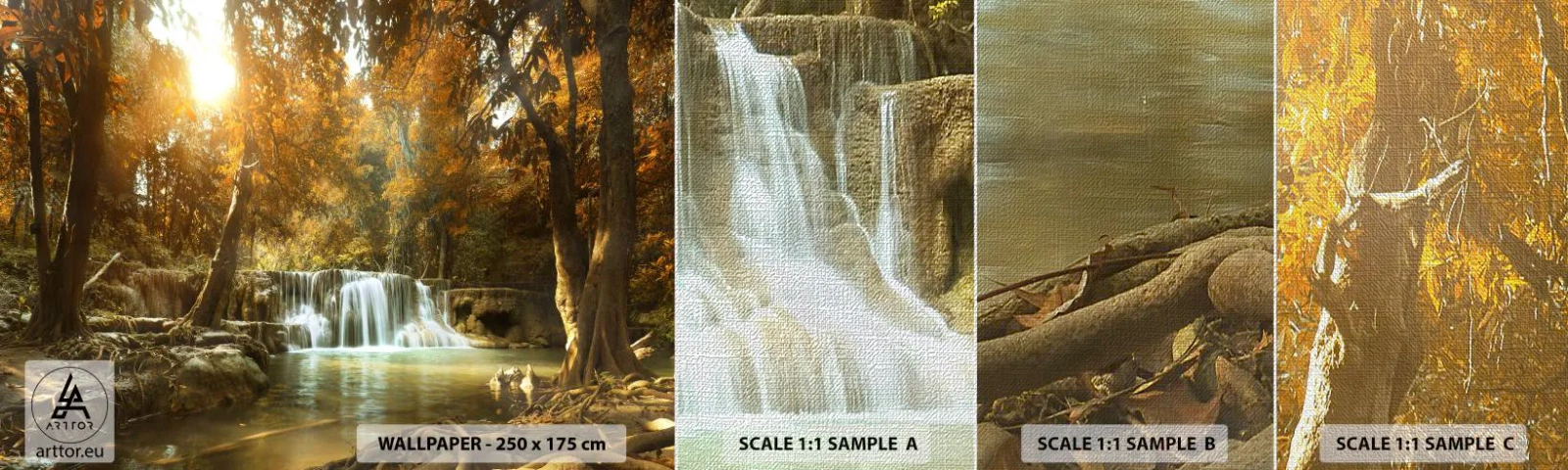 Prøve Fototapet Premium Canvas - Kaskade i parken - Landskab, Vandfald, Skov - 100x30 cm