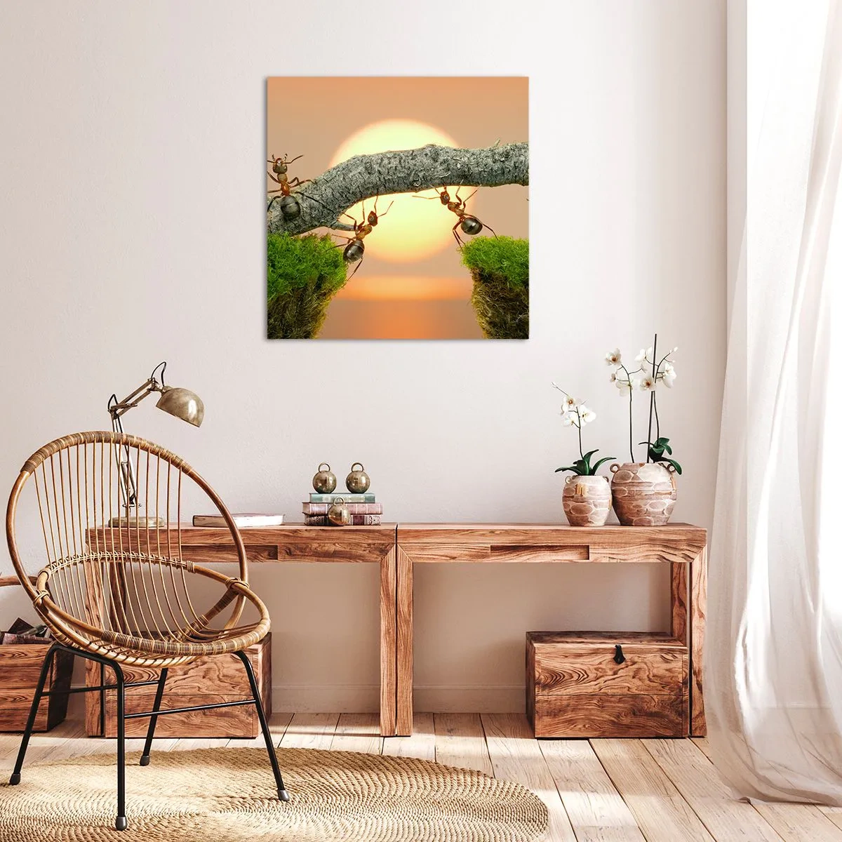 Lærredstryk - Billede på lærred - Glædeligt, fælles arbejde - 70x70 cm