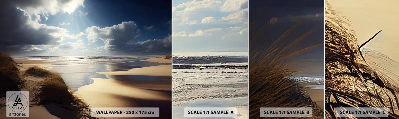 Prøve Fototapet Selvklæbende Deluxe Sticker - Strand, vild strand - Strand, Hav, Klitter - 100x30 cm