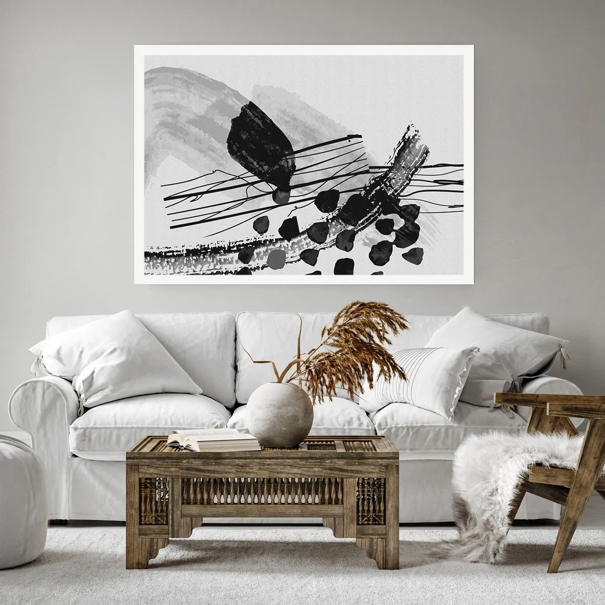 Plakat - Sort og hvid organisk abstraktion - 50x40 cm