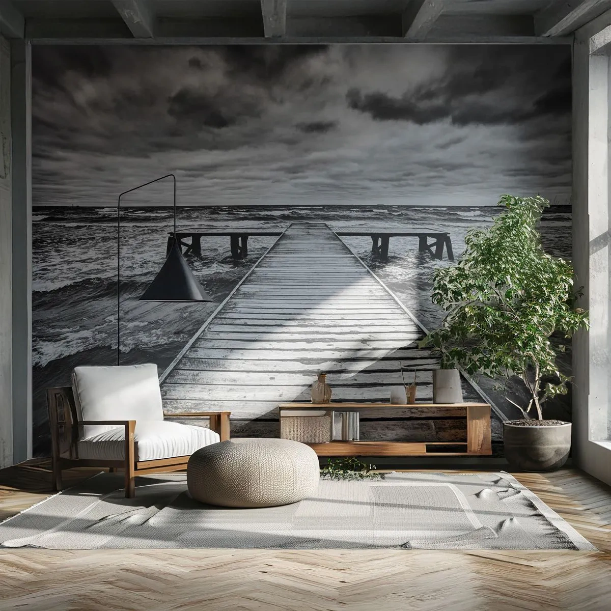 Fototapet Standard Eco - Jeg venter på, at vinden blæser væk... - Landskab, træbro, Hav - 400x280 cm