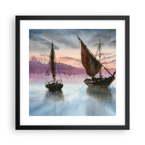 Plakat i sort ramme - Aften i havnen - 40x40 cm