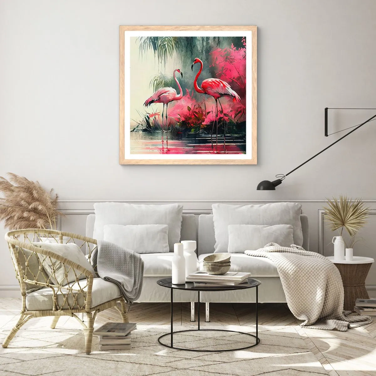 Plakat i ramme af lyst egetræ - En lektion i naturlig charme - 50x50 cm