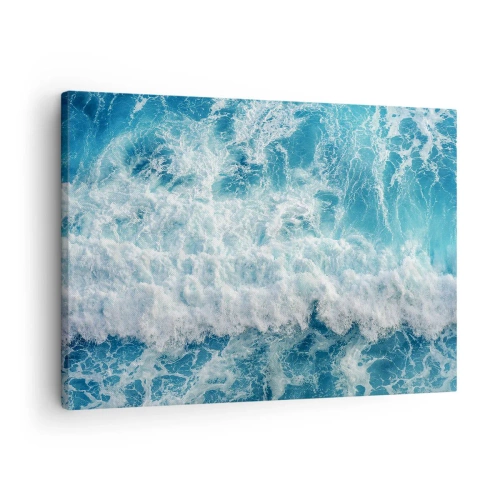 Lærredstryk - Billede på lærred - Dynamiske havbølger i blå nuancer - 70x50cm - Glædeligt og i spring - Moderne vægdekoration til stue og soveværelse ARTTOR