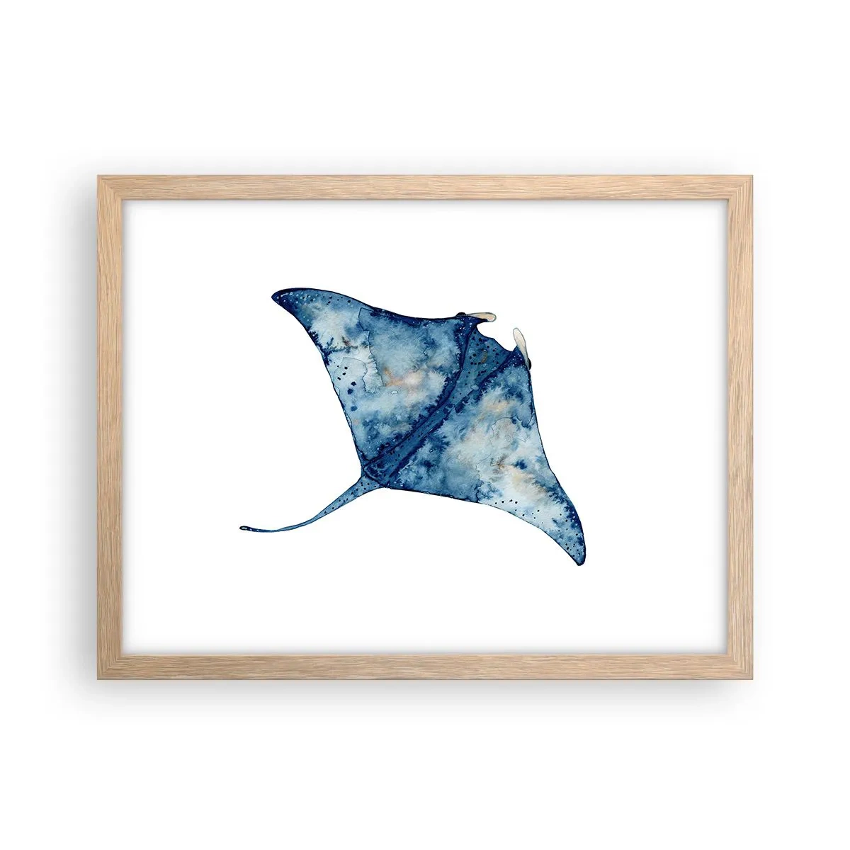 Plakat i ramme af lyst egetræ - Liv i blåt - 40x30 cm
