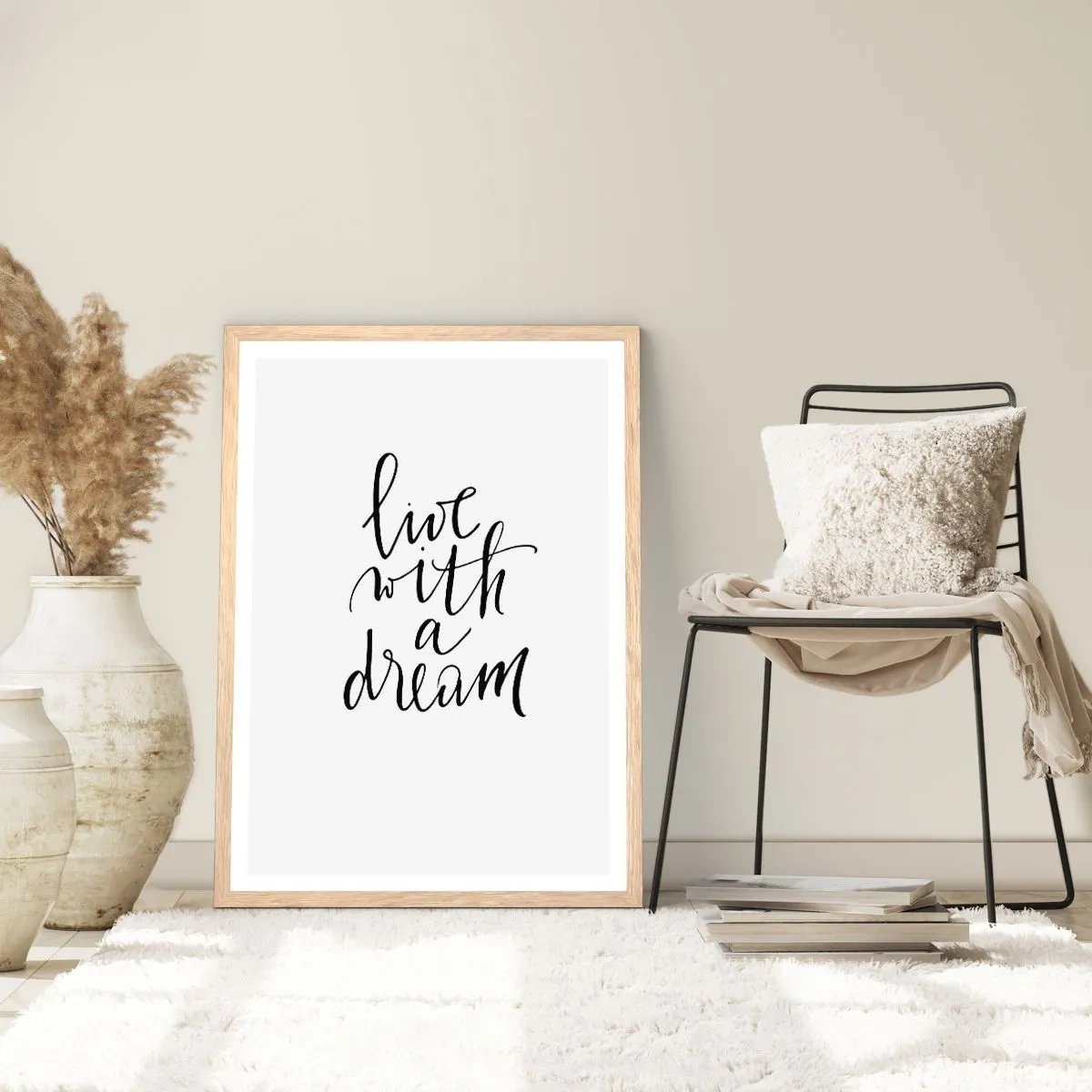 Plakat i ramme af lyst egetræ - Of course - 61x91 cm