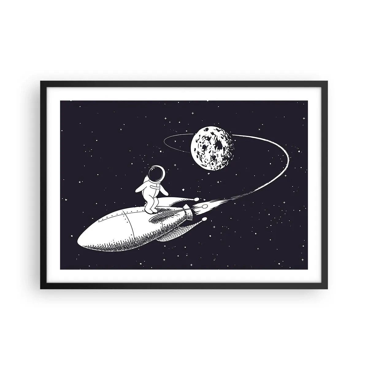 Plakat i sort ramme - Space surfer - 70x50 cm