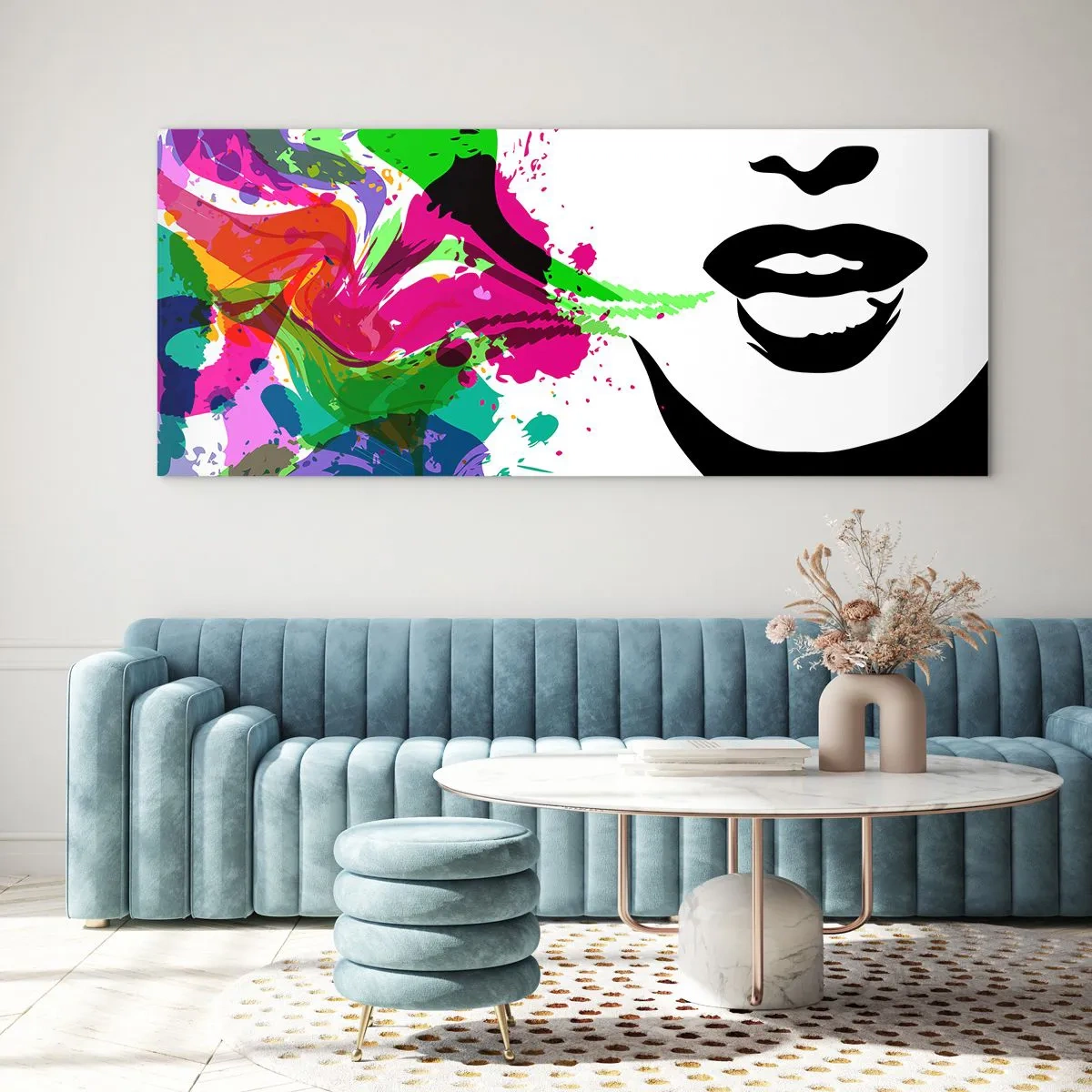 Billede på glas - En historie i alle regnbuens farver - 100x40 cm