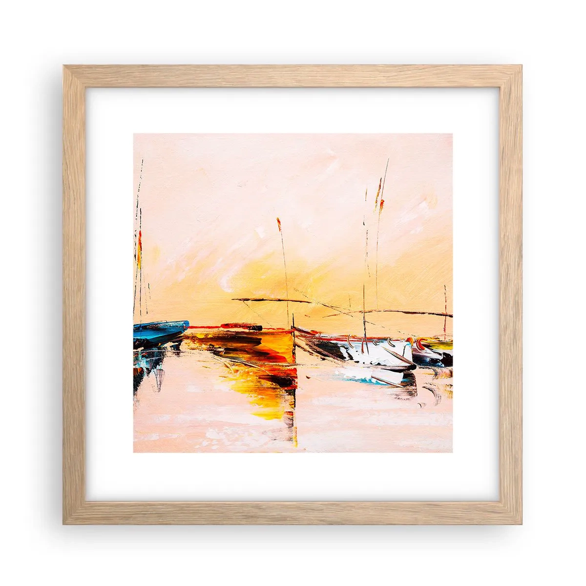 Plakat i ramme af lyst egetræ - En aften i havnen - 30x30 cm