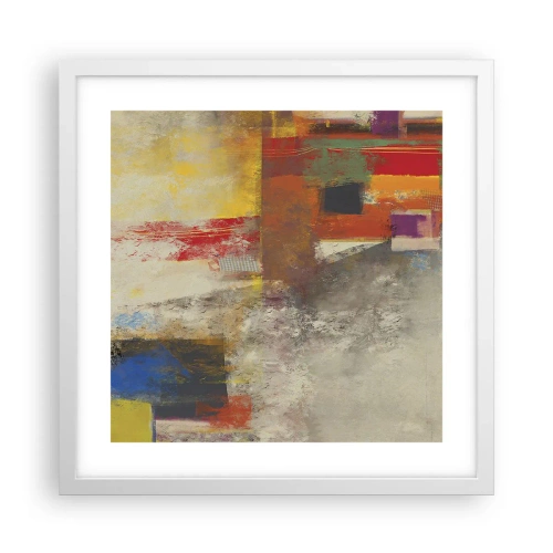 Plakat i hvid ramme - Geometri af farver - 40x40 cm