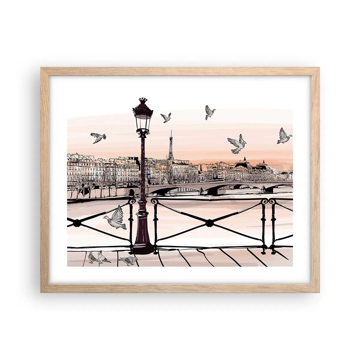 Plakat i ramme af lyst egetræ - Over Paris' hustage - 50x40 cm