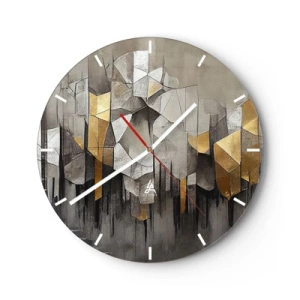Vægur, Uret - Geometrisk struktur med nuancer af grå og guld - 30x30cm - Komposition lavet af is og lys - Moderne vægdekoration til stue, køkken og soveværelse ARTTOR