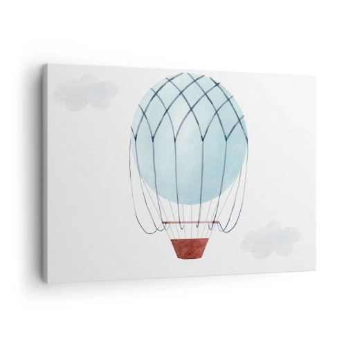 Lærredstryk - Billede på lærred - En håndmalet ballon mod en baggrund af fine skyer. - 70x50cm - Alt i skyerne - Moderne vægdekoration til stue og soveværelse ARTTOR