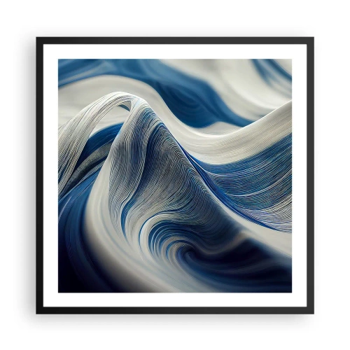 Plakat i sort ramme - Flydende blå og hvide farver - 60x60 cm