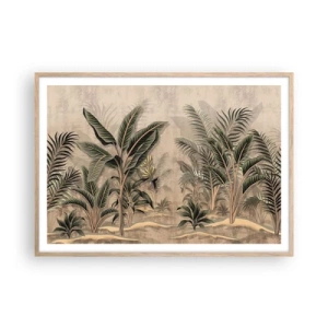 Plakat i ramme af lyst egetræ - Gravering i kolonistil - 100x70 cm