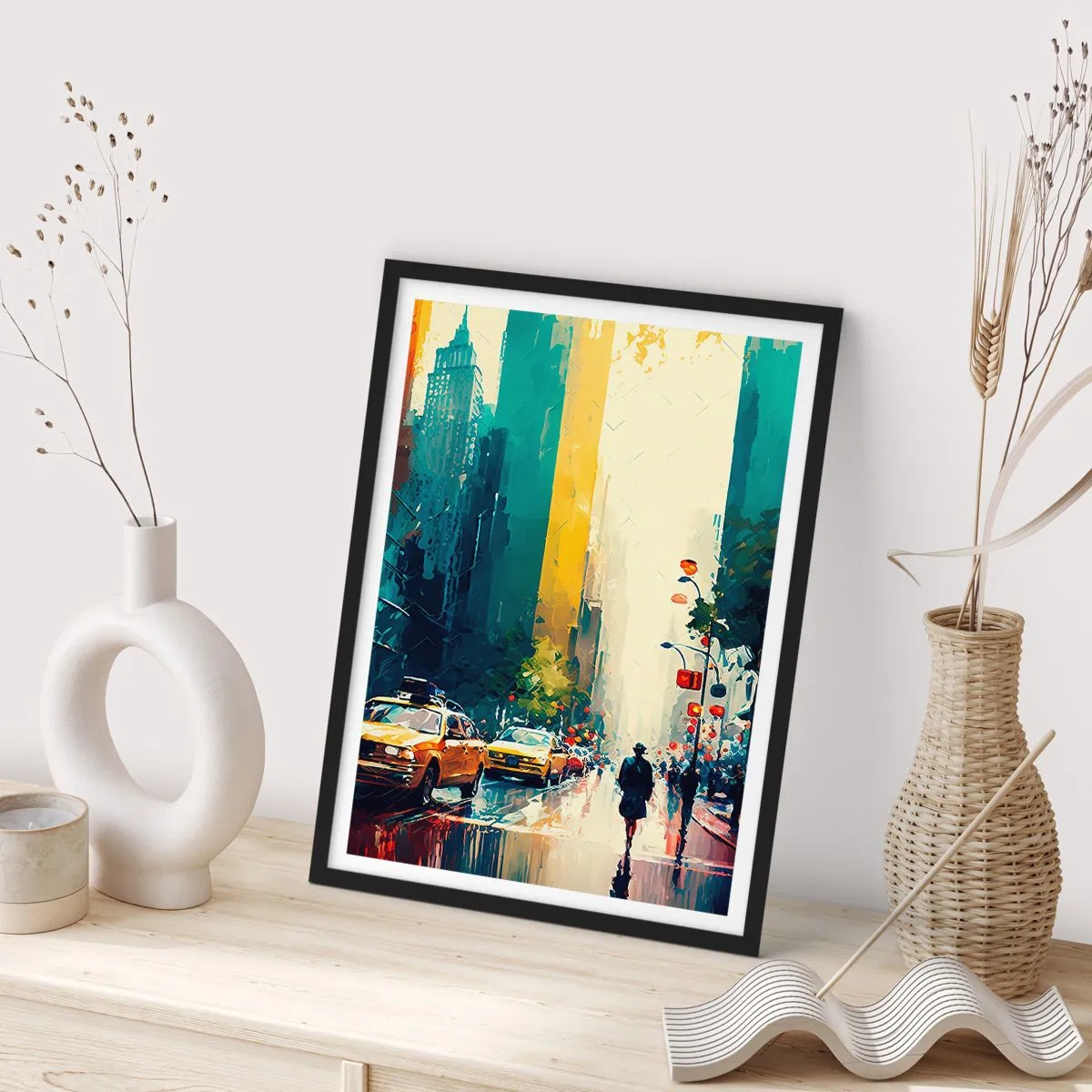 Plakat i sort ramme - New York - her er selv regnen farverig - 50x70 cm
