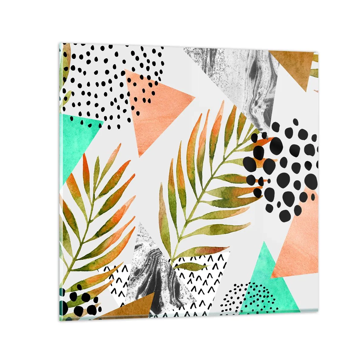 Billede på glas - Dekoration med palmeblade - 40x40 cm