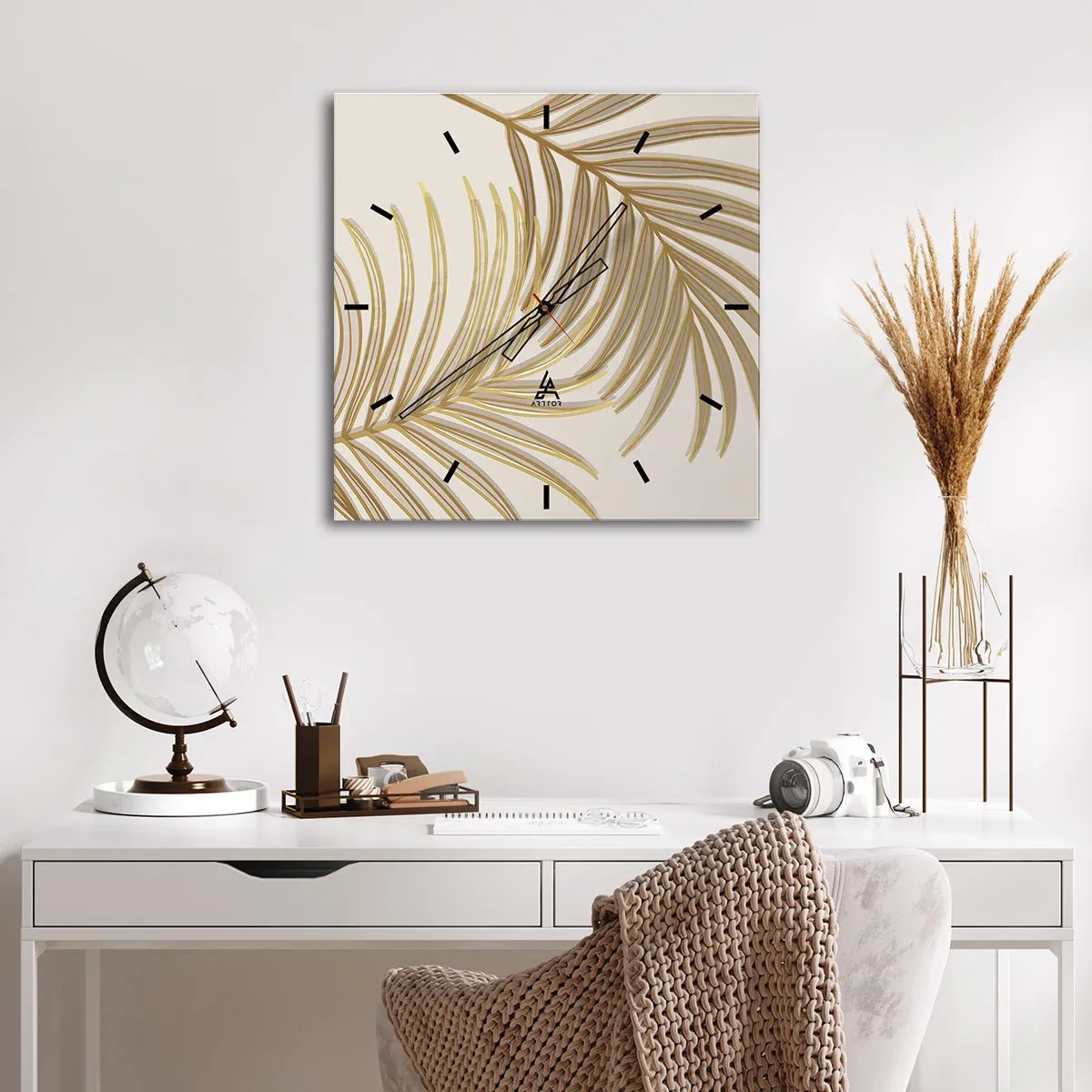 Vægur, Uret - Gylden palme! - 40x40 cm