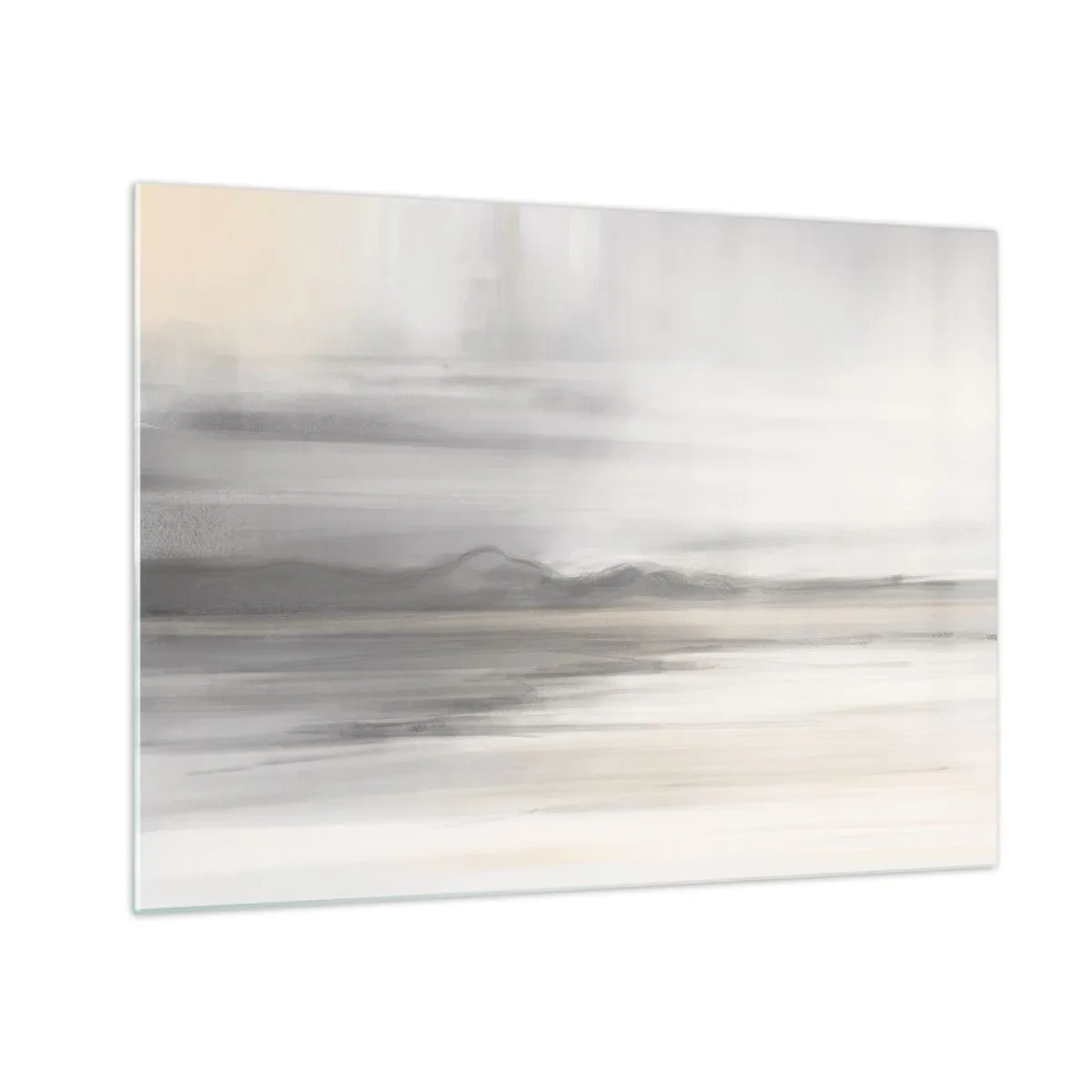 Billede på glas - Et delikat, sløret bjergpanorama i pastelgrå toner - 70x50cm - En tankevækkende afstand - Moderne vægdekoration til stue og soveværelse ARTTOR