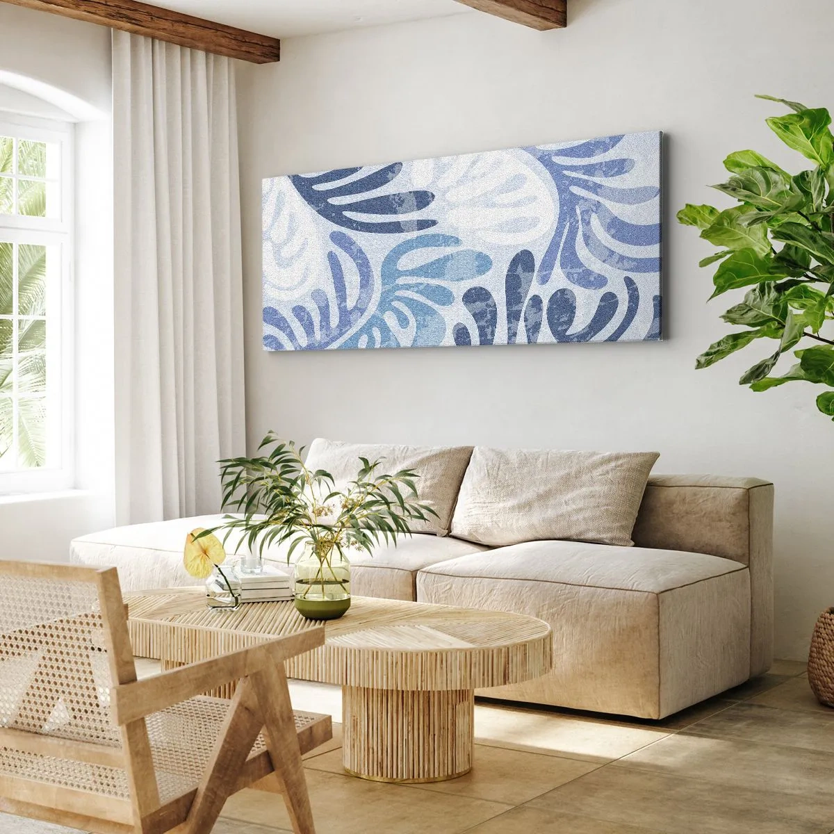 Lærredstryk - Billede på lærred - Blå bregner - 100x40 cm