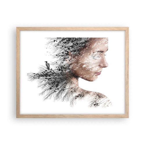 Plakat i ramme af lyst egetræ - Skovens ånd - 50x40 cm