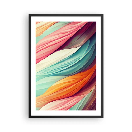Plakat i sort ramme - En abstrakt komposition af bølgede linjer i intense farver. - 50x70cm - Regnbuevævning - Moderne vægdekoration til stue og soveværelse ARTTOR