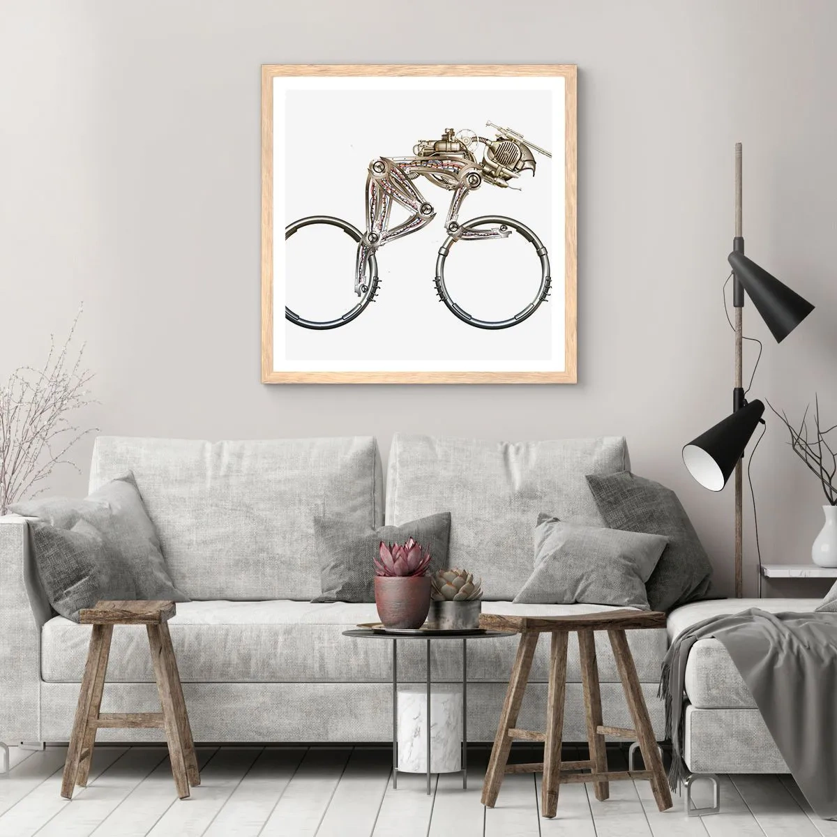 Plakat i ramme af lyst egetræ - En fantastisk maskine - 50x50 cm