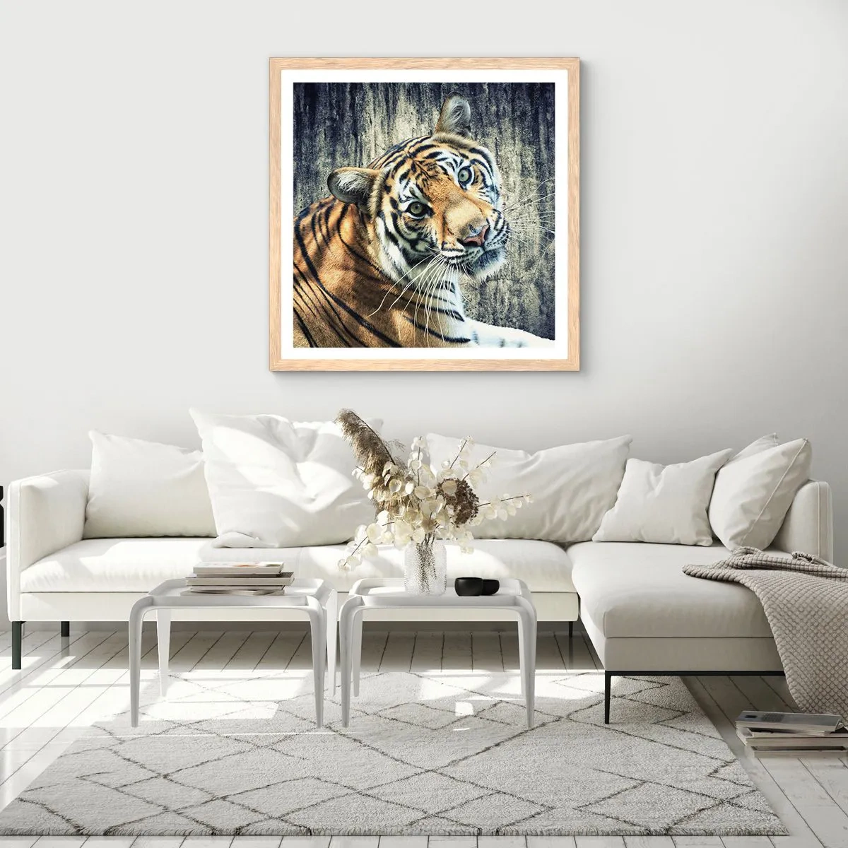 Plakat i ramme af lyst egetræ - Portræt i lysstrømme - 30x30 cm